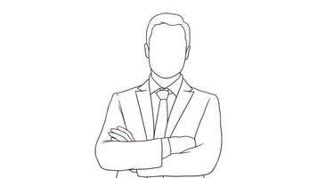 succesfull businessman with crossed arms, hand drawn style vector illustration