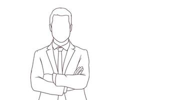 confident businessman with crossed arms, hand drawn style vector illustration