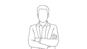 confident businessman with crossed arms, hand drawn style vector illustration