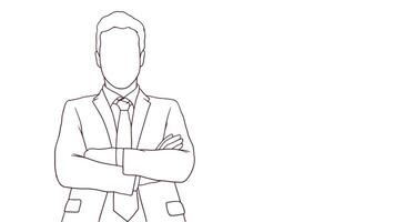 succesfull businessman with crossed arms, hand drawn style vector illustration