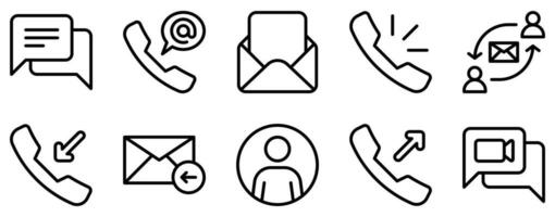 contacts communication line style icon set collection vector