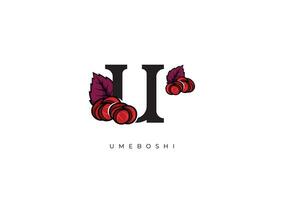 Red UMEBOSHI FRUIT Vector, Great combination of Umeboshi Fruit symbol with letter U vector