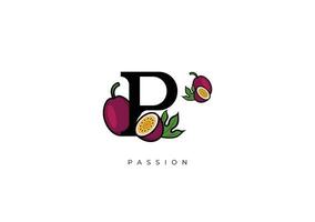 Red Purple PASSION FRUIT Vector, Great combination of Passion Fruit symbol with letter P vector