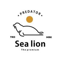vintage retro hipster sea lion logo vector outline monoline art icon