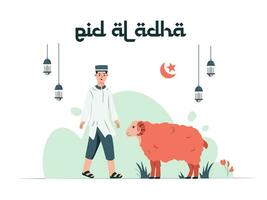 Illustration vector graphic of eid al-adha and The feast of sacrifice . sheep and man muslim Perfect for poster and banner