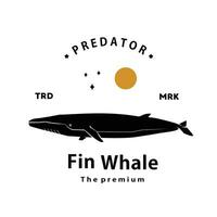 vintage retro hipster fin whale logo vector outline silhouette art icon