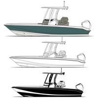 barco vector, pescar barco vector línea Arte ilustración, y uno color.