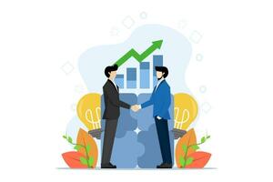 Concept of cooperation in business, teamwork, business people shaking hands as a form of teamwork, flat design style vector illustration, Symbol of teamwork, cooperation, partnership.