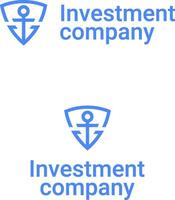 Investment business blue line business logo. Shield with anchor icon. Brand name. Integrity, security business value. Design element. Visual identity. Suitable for social media vector