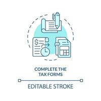 Complete tax form soft blue concept icon. Collect all documents. How to apply for tax credits and benefits. Round shape line illustration. Abstract idea. Graphic design. Easy to use in article vector