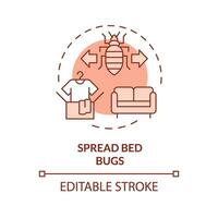 2D editable red spread bed bugs icon, monochromatic isolated vector, integrated pest management thin line illustration. vector