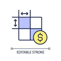 2D editable price per square foot icon representing construction cost, isolated vector, multicolor thin line illustration. vector