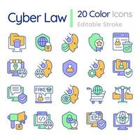 2D editable colorful big thin line icons set representing cyber law, isolated vector, linear illustration. vector