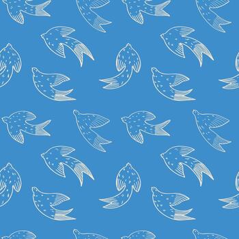 golondrinas en cielo repitiendo antecedentes. mano dibujado sin costura modelo con aves volador en cielo romántico primavera motivo para Felicidades con primavera vacaciones, decoración, imprimir, tarjeta, póster, textil, papel vector