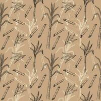 Sugar cane seamless pattern hand drawn vector illustration. Repeating background  sugar plant with engraving for textile, wrapping, paper, print, card, packaging. Saccharose harvest, preparing dessert
