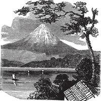 Mount Fuji in Japan vintage engraving vector