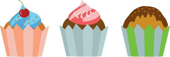 Delicious sweet cupcakes flat design vector illustration