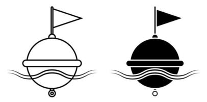 restrictive sea buoy icon on waves. Regulation and safety of shipping in ocean. Black and white simple vector