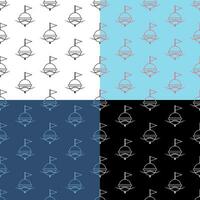 set of seamless patterns with restrictive sea buoy icon on waves. Regulation and safety of shipping in ocean. Ornament for decoration and printing on fabric. Design element. Vector