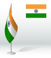 bandera de India en asta de bandera para registro de solemne evento, reunión exterior huéspedes. nacional independencia día de India. realista 3d vector en blanco