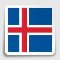 Iceland flag icon on paper square sticker with shadow. Button for mobile application or web. Vector