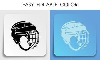 open hockey helmet icon on paper square sticker with shadow. Healthy lifestyle. Mobile app button. Vector