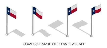 isometric flag of american state of Texas in static position and in motion on flagpole. 3d vector