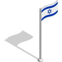 Isometric flag of ISRAEL in motion on flagpole. National banner flutters in wind. PNG image on transparent background