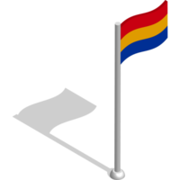 Isometric flag of Republic of ARMENIA in motion on flagpole. National banner flutters in wind. PNG image on transparent background