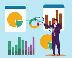 datos analítica, investigación o análisis grafico y gráfico diagrama, Estadísticas informe, dato o financiero análisis, márketing para sitio web, mejoramiento concepto vector