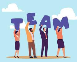 Teamwork working together to success, cooperation or team building collaborate to solve problem, partnership, help and support, business people colleagues help work together vector