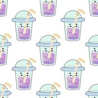 Seamless drink pattern, cola, cute cocktail, kawaii vector