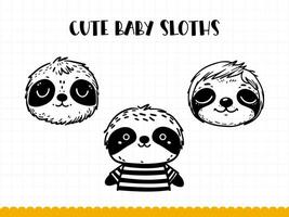 Cute sloth face in simple doodle style. Vector illustration.