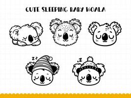 Cute koala face in simple doodle style set. Vector illustration.