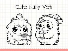 Cute baby yeti colouring page for kids. vector