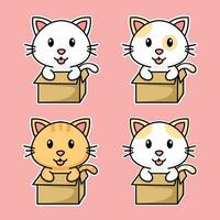 linda dibujos animados gatos cuatro conjuntos, kawaii vector