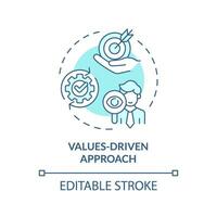 2D editable blue icon values driven approach concept, isolated vector, mindful entrepreneurship thin line illustration. vector