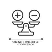 2D pixel perfect customizable black weight scale with plus and minus icon, isolated vector, thin line illustration representing comparisons. vector