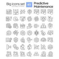 2D editable black big thin line icons set representing predictive maintenance, isolated vector, linear illustration. vector