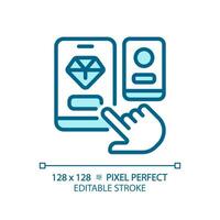 2D pixel perfect editable blue choosing app icon, isolated vector, thin line illustration representing comparisons. vector