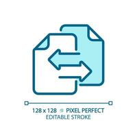 2D pixel perfect editable blue documents with arrow symbols icon, isolated vector, thin line illustration representing comparisons. vector