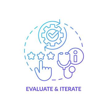 2D gradient blue icon evaluate and iterate concept, isolated vector, health interoperability resources thin line illustration. vector