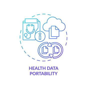 2D gradient blue icon health data portability concept, isolated vector, health interoperability resources thin line illustration. vector