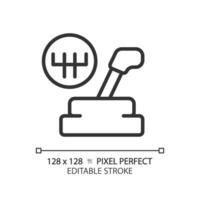 2D pixel perfect editable black car gear lever icon, isolated vector, thin line simple illustration representing car service and repair. vector