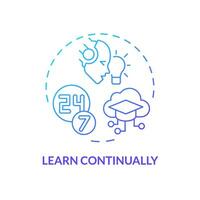 2D learn continually gradient icon representing AI ops, isolated vector, blue thin line illustration. vector