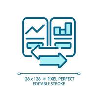 2D pixel perfect editable blue graph comparison with arrow symbols icon, isolated vector, thin line illustration representing comparisons. vector