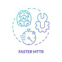 2D faster MTTR gradient icon representing AI ops, isolated vector, blue thin line illustration. vector