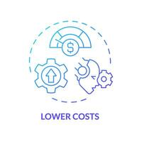 2D lower costs gradient icon representing AI ops, isolated vector, blue thin line illustration. vector