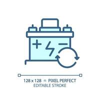 2D pixel perfect editable blue car battery icon, isolated vector, thin line illustration representing car service and repair. vector