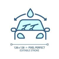 2D pixel perfect editable blue car windshield icon, isolated vector, thin line illustration representing car service and repair. vector